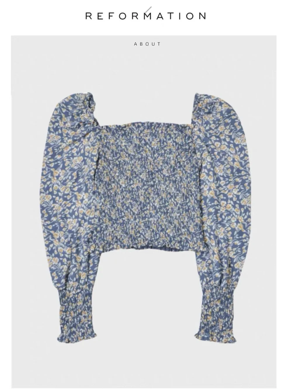 Reformation Floral Smocked Long Sleeve Top | Size S | Blue & Yellow Floral